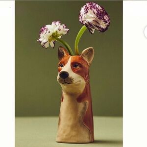 Anthropologie NIB/NWT Stoneware Dog Vase: Corgi